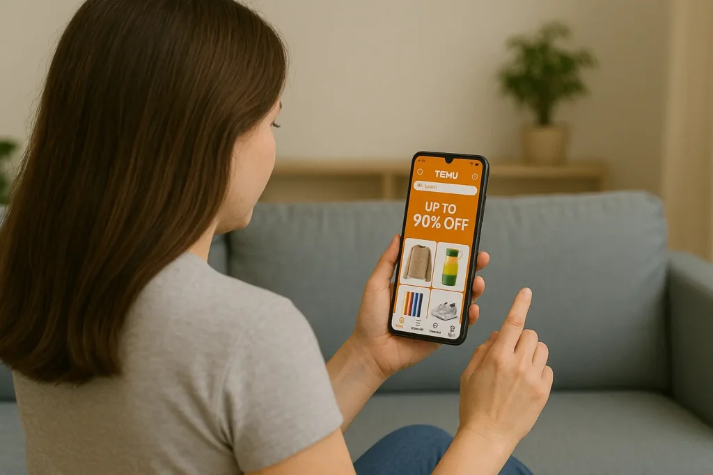 girl shopping using temu